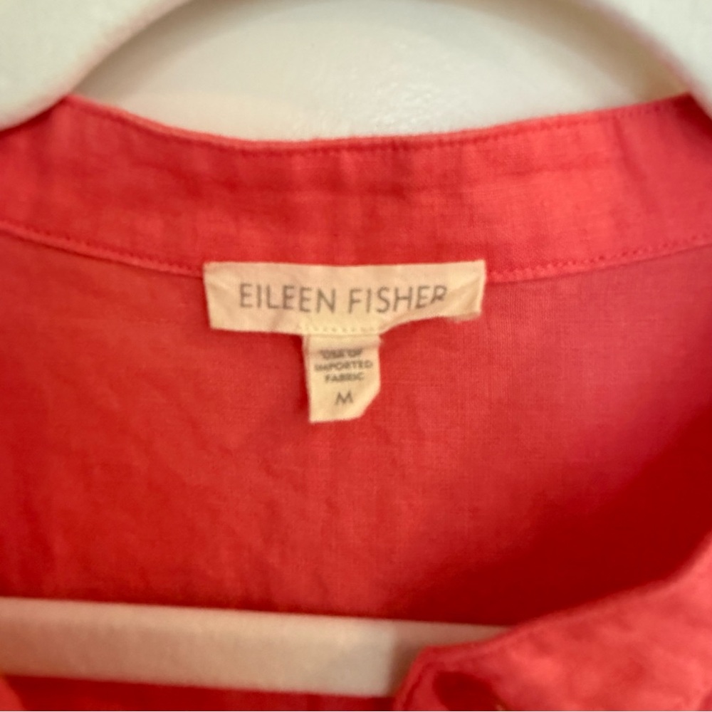 Eileen Fisher Organic Irish Linen Coral Button Down Shirt - Picture 3 of 9